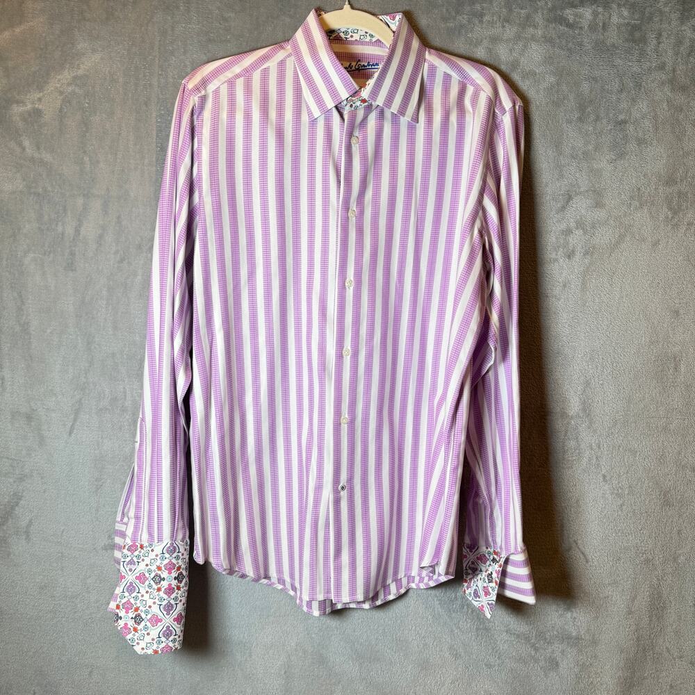 Robert Graham Mens Purple Striped Shirt Flip Cuff Button Down Medium